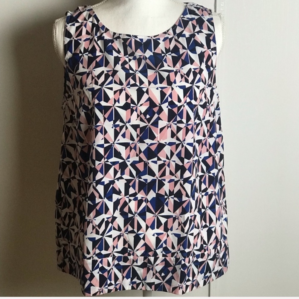 Banana Republic Blue Geometry Print Sleeveless Blouse Size Medium